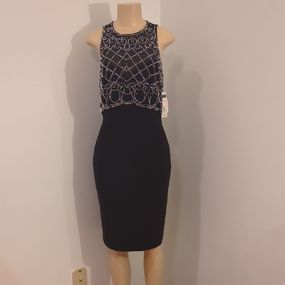 Cachet Black Embellished Halter Midi Dress